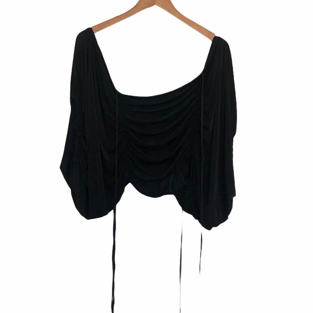 Nasty Gal Tie Us Up Ruched Black Crop Top Xsmall